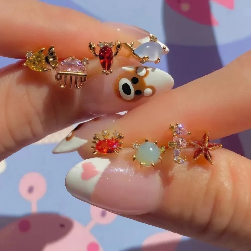 Tiny Ice Cream Cone Earrings with Multicolor Rhinestones - Picture 5 of 10